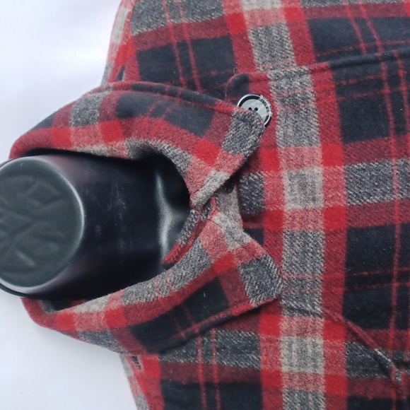 WOOLRICH Raeburn Red Plaid Wool Peacoat Size L, Zip Sleeves, 24" PTP, 26"L,EUC - Picture 2 of 9